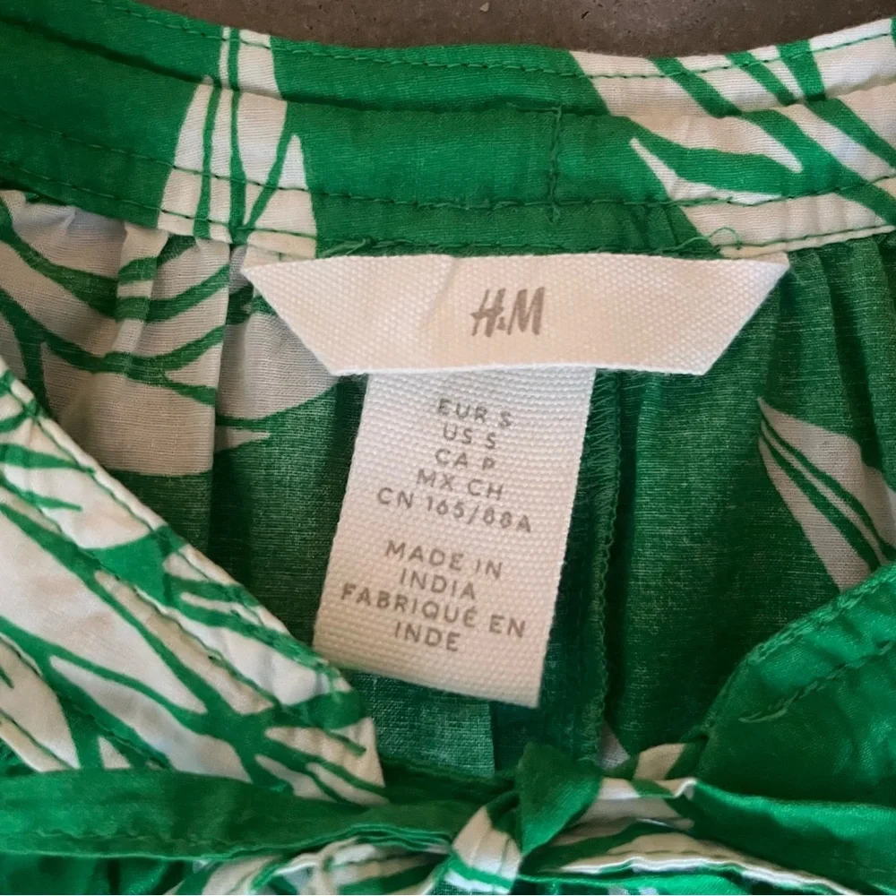 H&M Tie-detail Knee-length Tropical Print Dress Sz Small 100% Cotton - Picture 6 of 7